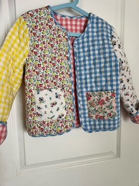 Mini Boden Quilted Patchwork Jacket - Yellow, Blue, Pink, White